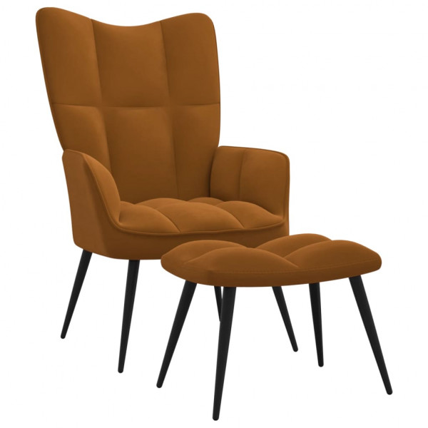 Cadeira de relaxamento em veludo marrom com apoio para pés D