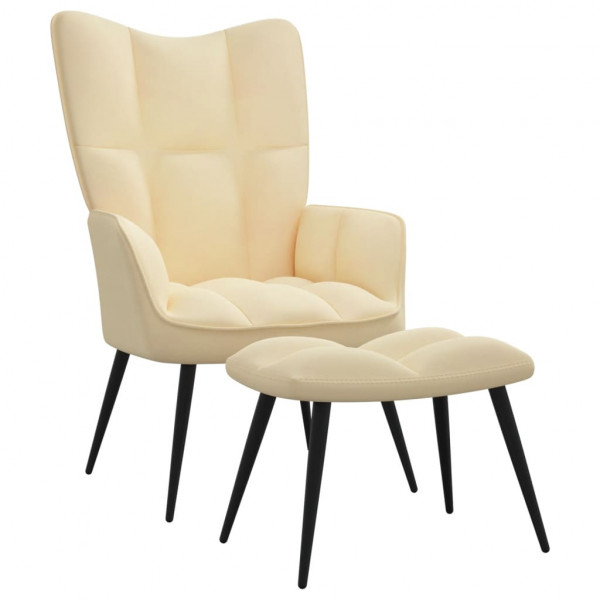 Cadeira de relaxamento com apoio para pés em veludo branco creme D