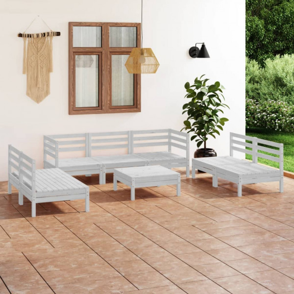 Juego de muebles de jardín 8 piezas madera maciza pino blanco Juego de muebles de jardín 8 piezas madera maciza pino blanco D