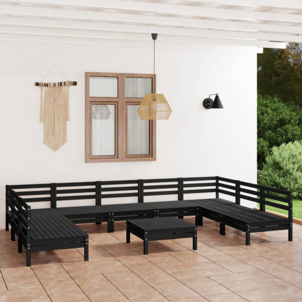 Juego de muebles de jardín 10 pzas madera de pino maciza negro Juego de muebles de jardín 10 pzas madera de pino maciza negro D