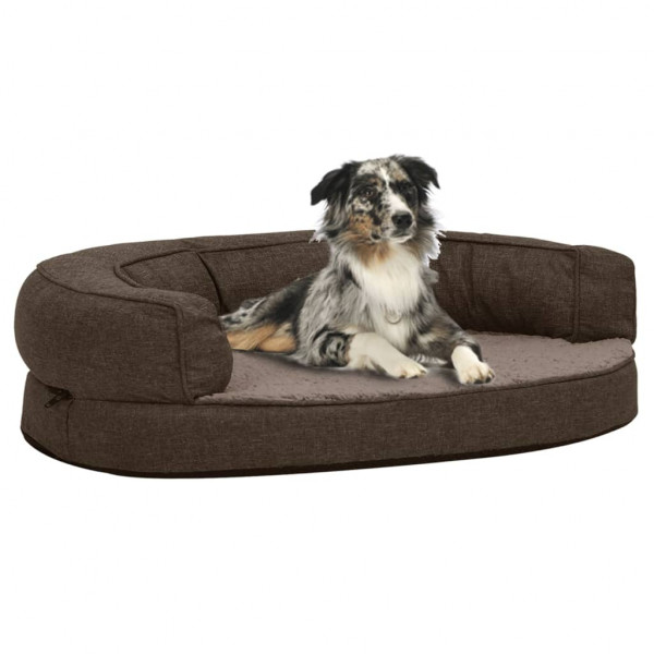 Colchón de cama de perro ergonómico aspecto lino marrón 75x53cm D