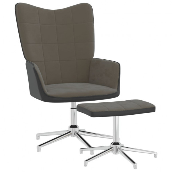 Silla de relajación con taburete terciopelo y PVC gris oscuro Silla de relajación con taburete terciopelo y PVC gris oscuro D