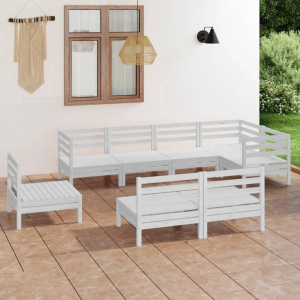 Conjunto de mobiliário de jardim 8 peças madeira maciça pinheiro branco D