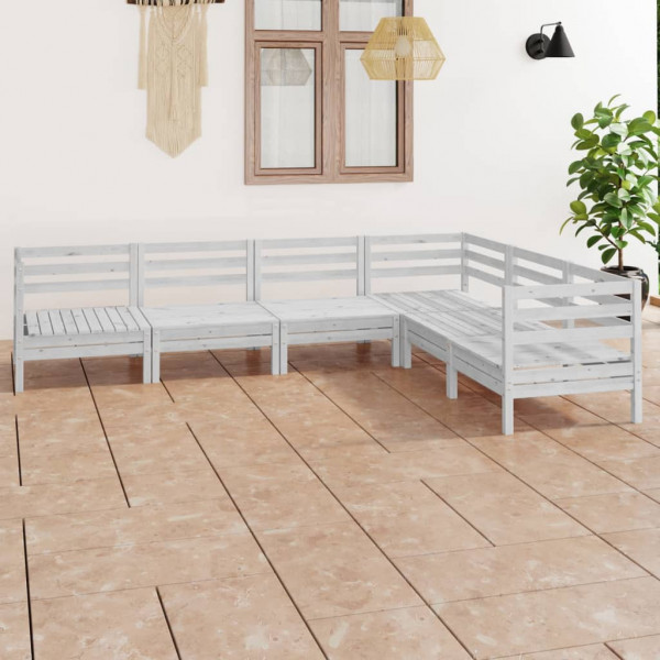 Conjunto de móveis de jardim 6 peças em madeira maciça de pinho branco D