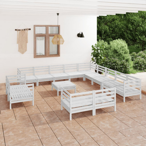 Juego de muebles de jardín 14 piezas madera maciza pino blanco Juego de muebles de jardín 14 piezas madera maciza pino blanco D