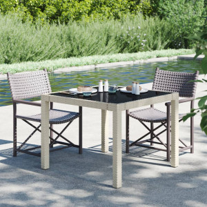 Mesa jardín vidrio templado ratán sintético 90x90x75 cm gris D