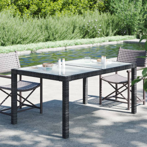 Mesa jardín vidrio templado ratán sintético 150x90x75 cm negro D