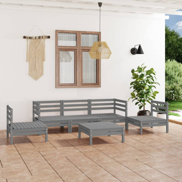 Juego de muebles de jardín 6 piezas gris madera maciza de pino Juego de muebles de jardín 6 piezas gris madera maciza de pino D