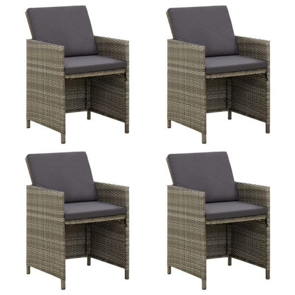 Cadeiras de jardim 4 unidades com almofadas de ratão sintético cinza D