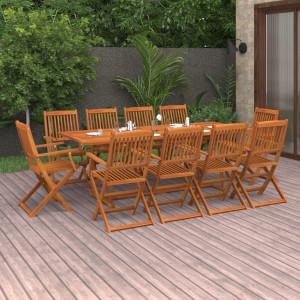 Set de comedor para jardín 11 piezas madera maciza de acacia D