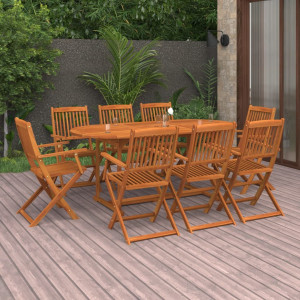 Set de comedor para jardín 9 piezas madera maciza de acacia D