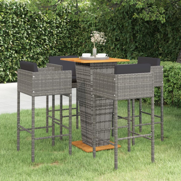 Conjunto de móveis de bar de jardim de 5 peças e almofadas de vime sintético cinza D