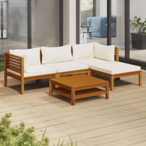 Muebles de jardín 5 pzas cojines crema madera maciza de acacia D