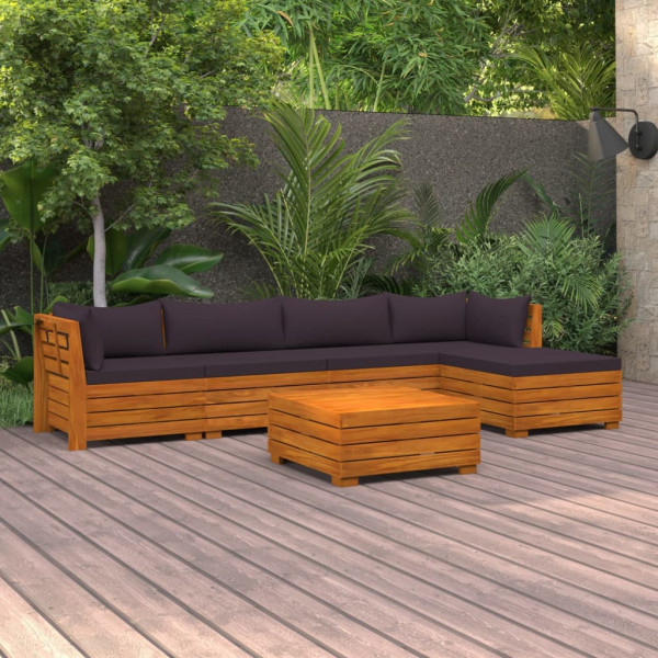 Muebles de jardín 6 piezas con cojines madera maciza de acacia D