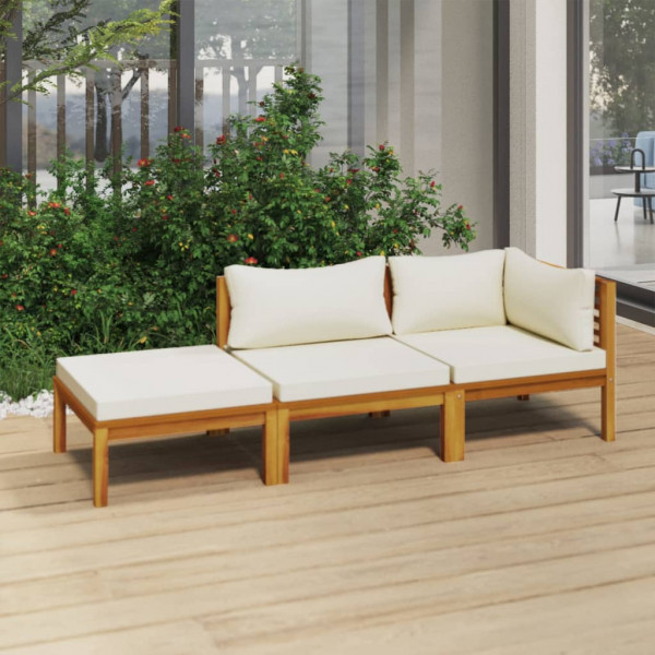 Muebles de jardín 3 pzas madera maciza de acacia cojines crema D