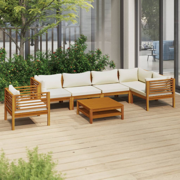 Mobiliário de jardim 7 almofadas madeira maciça de acácia D