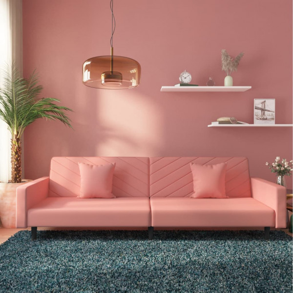 Sofá cama de 2 plazas con dos almohadas terciopelo rosa D