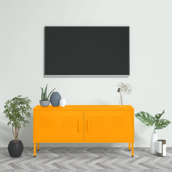 Móveis de televisão de aço amarelo mostarda 105x35x50 cm D