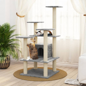 Rascador para gatos con postes de sisal gris claro 110 cm D