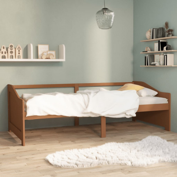 Sofá cama de 3 lugares em madeira maciça de pinho castanho mel 90x200 cm D