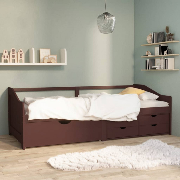 Sofá cama 3 plazas cajones pino macizo marrón oscuro 90x200 cm D