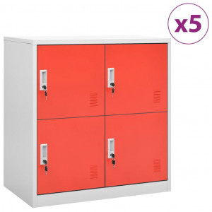 Armários 5 portas de aço cinza e vermelho 90x45x92.5 cm D