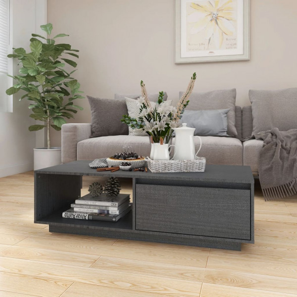 Mesa de centro de madera maciza de pino gris 110x50x33.5 cm D