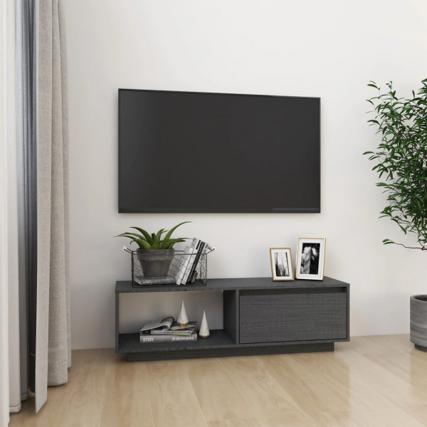 Mueble de TV de madera maciza de pino gris 110x30x33.5 cm D