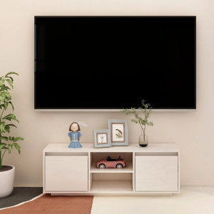 Mueble de TV madera maciza de pino blanco 110x30x40 cm D