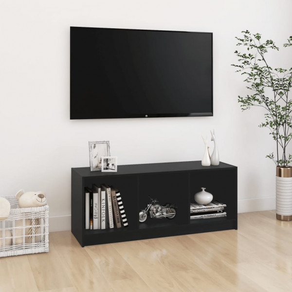 Mueble de TV madera maciza de pino negro 104x33x41 cm D