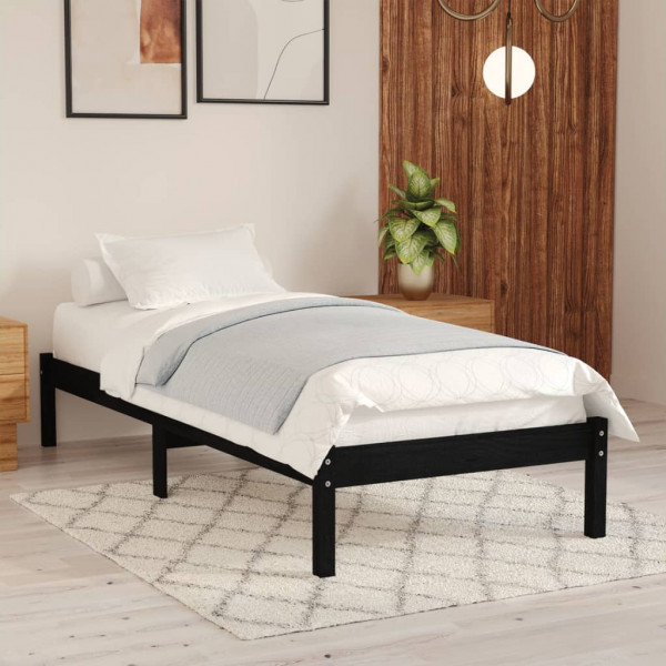 Estructura de cama madera maciza individual negra 75x190 cm D