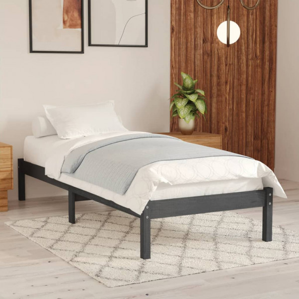 Estructura de cama individual madera maciza gris 90x190 cm D