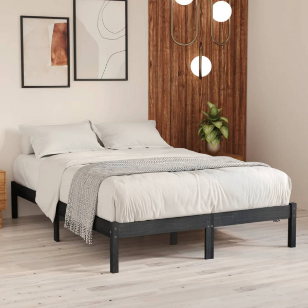 Estrutura de cama de casal pequena madeira maciça cinza 120x190 cm D