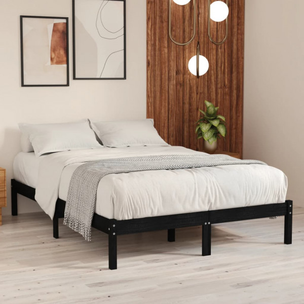 Estrutura de cama em madeira maciça de pinho preto 140x190 cm D
