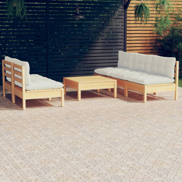 Mobiliário de jardim 6 peças almofadas madeira de pinho creme D