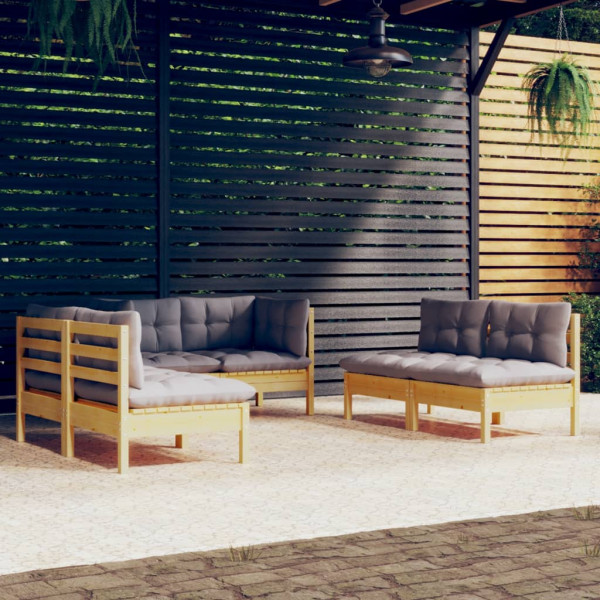 Conjunto de móveis de jardim 6 peças e almofadas madeira maciça pinheiro D