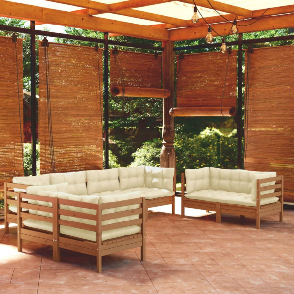 Muebles de jardín 8 piezas cojines madera maciza de pino D