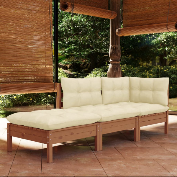Mobiliário de jardim 3 peças almofadas madeira maciça de pinho D