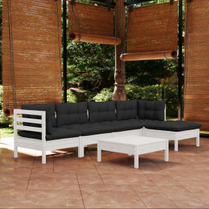 Muebles de jardín 6 pzas con cojines blanco madera de pino D