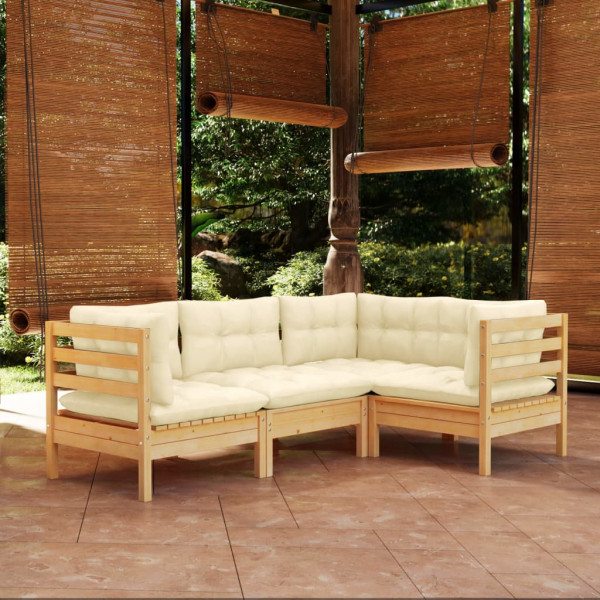 Móveis de jardim 4 peças com almofadas em madeira de pinho creme D