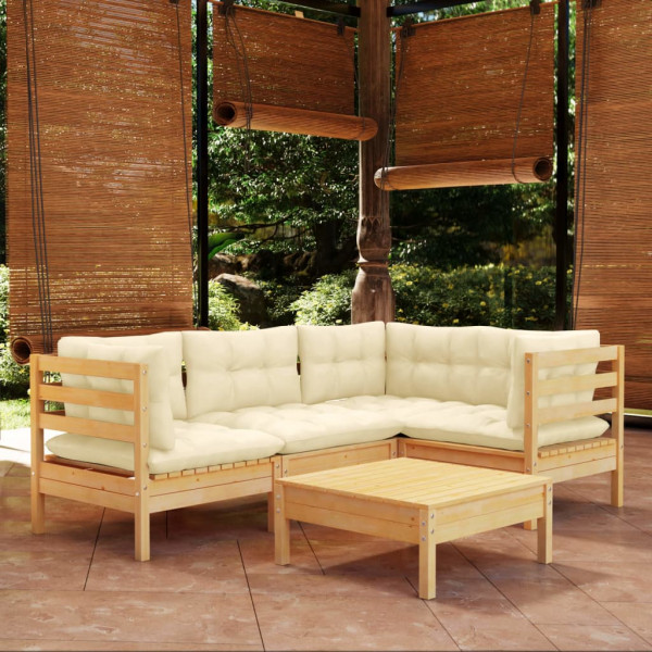 Móveis de jardim 5 peças almofadas de madeira de pinho creme D