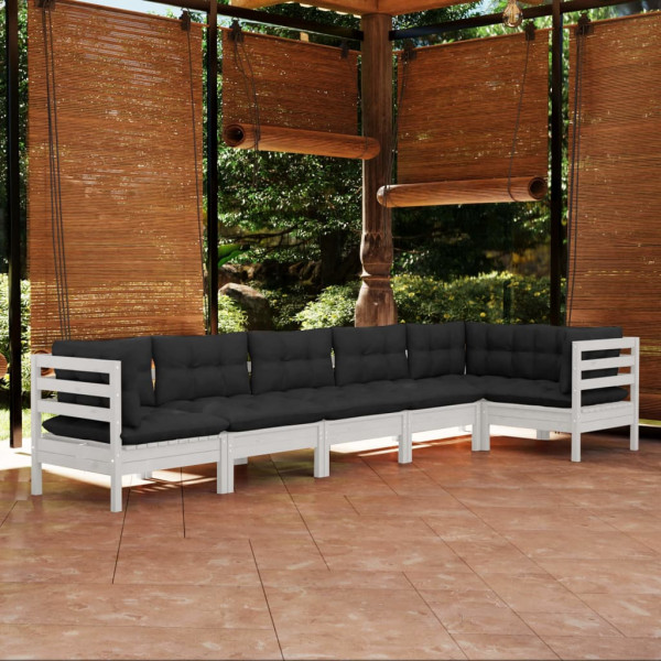 Muebles de jardín 6 pzas con cojines blanco madera de pino D