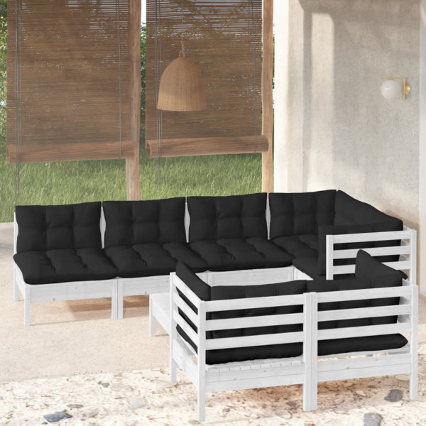 Mobiliário de jardim 8 pessoas com almofadas branco madeira maciça pinheiro D