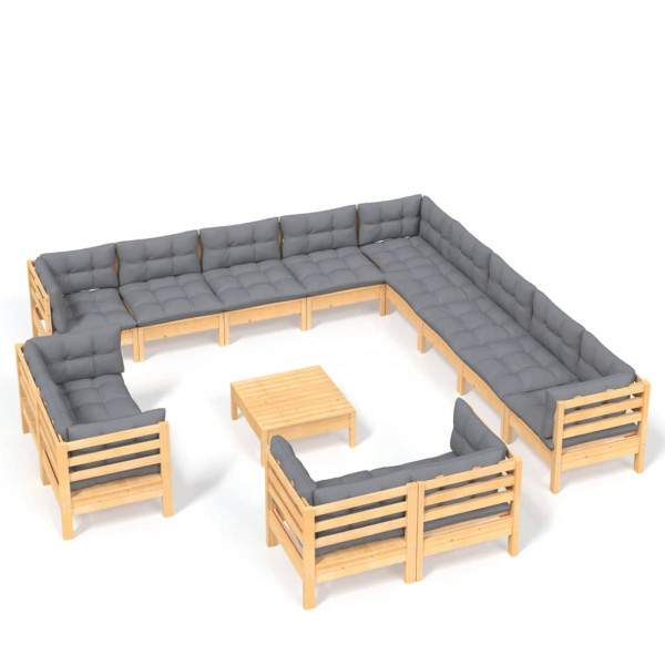Jogos de mobiliário de jardim 14 camas e almofadas de madeira maciça D