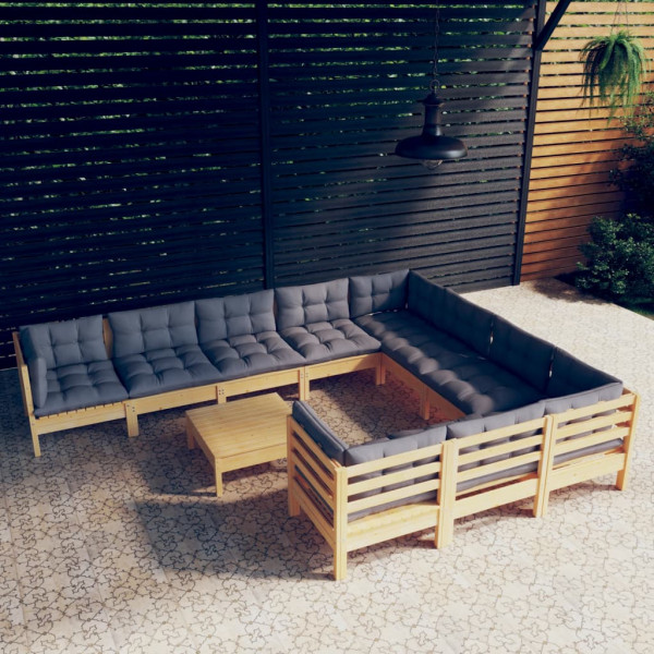 Conjunto de móveis de jardim com 11 peças e almofadas em madeira de pinho D