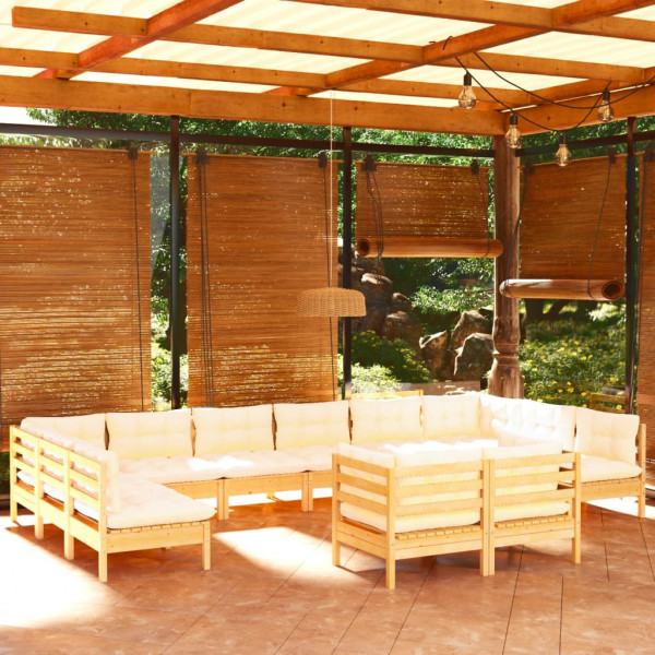 Móveis de jardim 12 peças e almofadas em madeira maciça de pinho D