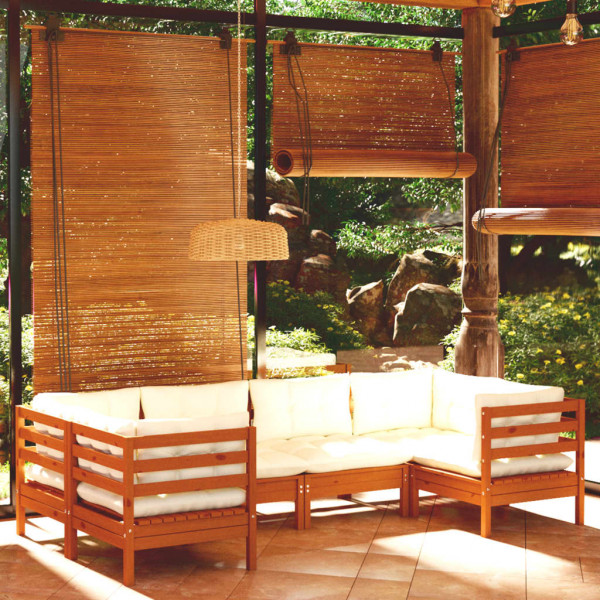 Móveis de jardim 6 peças e almofadas em madeira de pinho castanho mel D