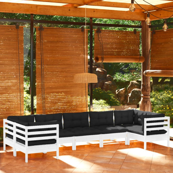 Muebles de jardín 7 pzas con cojines blanco madera de pino D