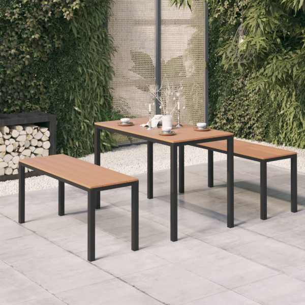 Set de comedor de jardín 3 piezas de acero y WPC marrón y negro Set de comedor de jardín 3 piezas de acero y WPC marrón y negro D