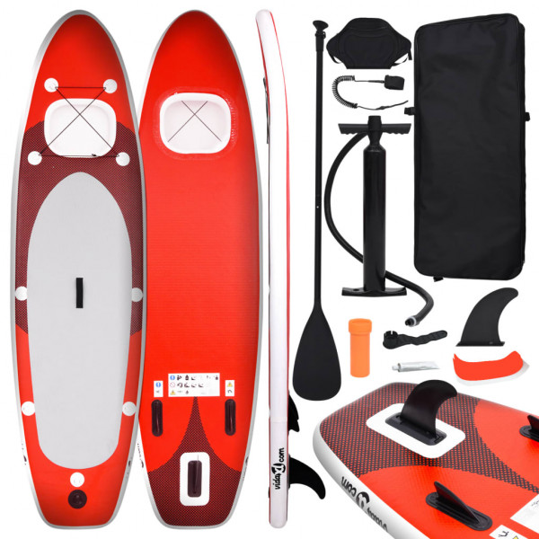 Set de tabla de paddle surf hinchable rojo 300x76x10 cm D
